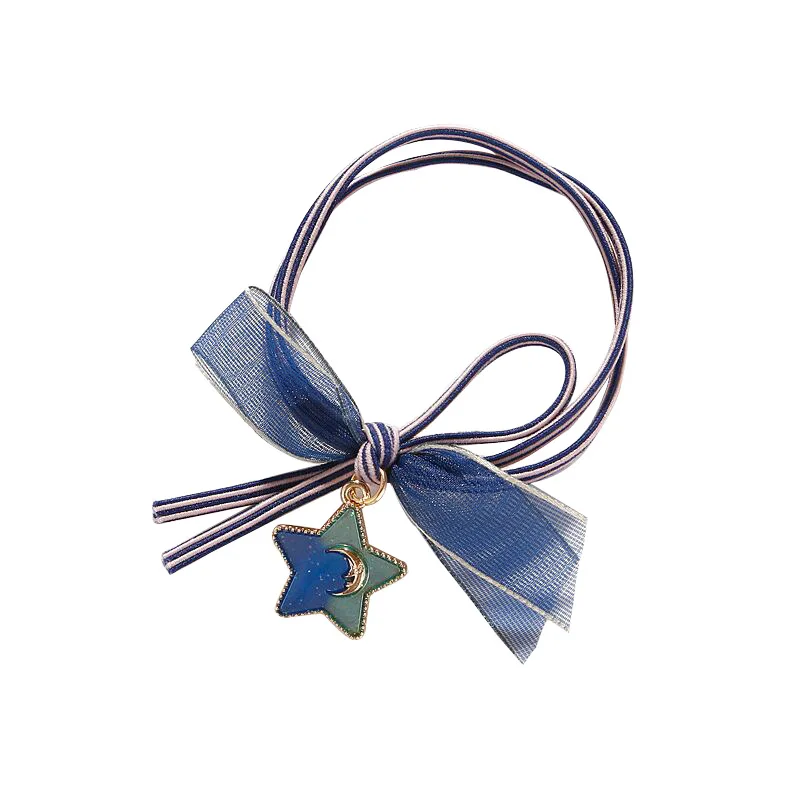 2 blue Корейская девушка сердце розовый высокая эластичность ручная канатная Резиновая лента Милая звезда небо Веревка Узел волос канатная Резиновая лента s волос кольцо - Цвет: 2 blue