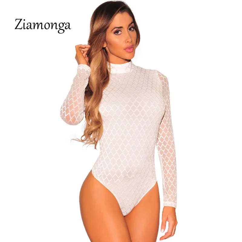 C3014 White Ziamonga,, брендовый сексуальный комбинезон, комбинезон, женский, черный, белый, полый, с длинным рукавом, сетчатый, облегающий, комбинезон, стрейч, боди, для женщин - Цвет: C3014 White
