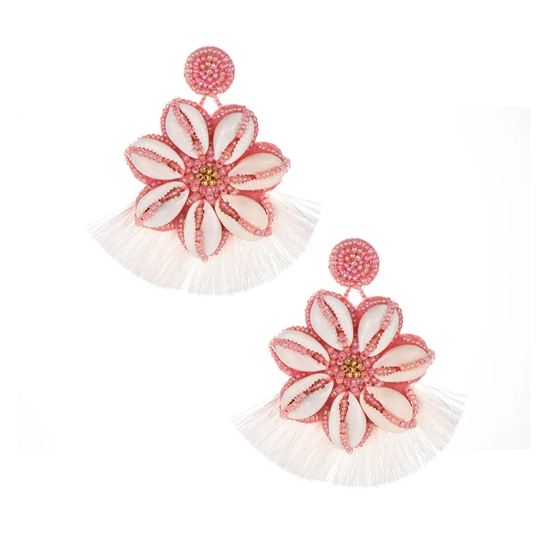 Long Tassel Bohemia Shell Flower Drop Earring Women Handmade Girls Party Gift Statement Vintage Bead Eye Crystal Jewelry | Украшения и