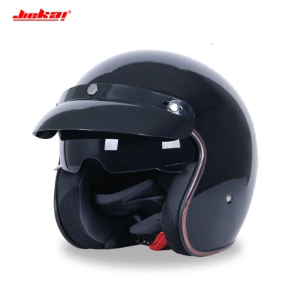 bright black Мотоцикл Jiekai шлем 3/4 с открытым лицом Винтаж Casco мото гидроцикл велосипедный шлем Ретро точка одобренный шлем мотоциклами - Цвет: bright black