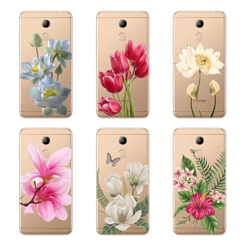 huawei honor 6c pro Case Silicon Black Painting flower Soft TPU Back Cover for Protect Phone cases shell |