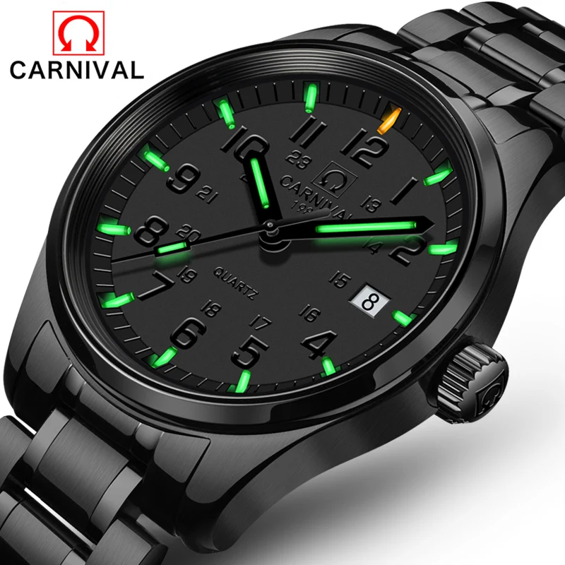 Карнавал зеленый трития свет часы Для мужчин кварцевые световой