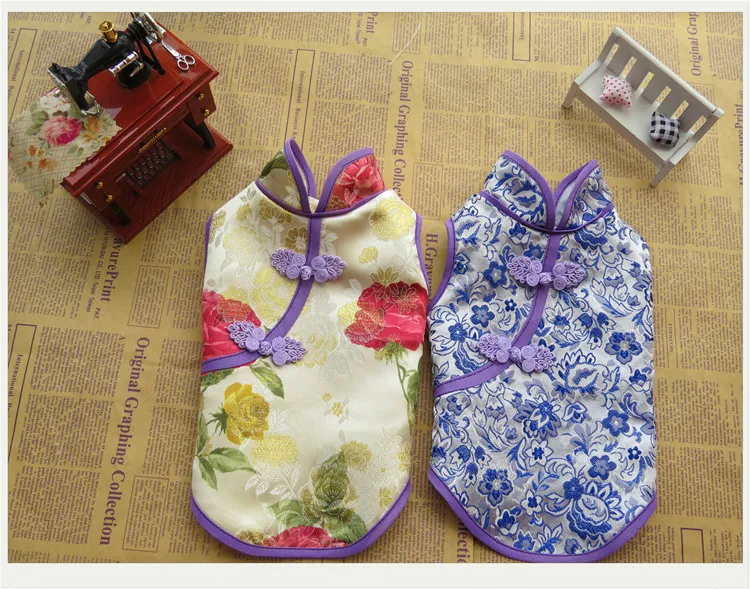 Cheongsam летняя одежда для собак платья для животных для собак юбка китайская собака платье щенок кошка одежда для собак Домашние животные одежда чихуахуа