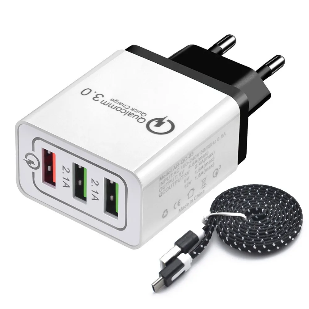 3 порта USB зарядное устройство EU настенные быстрые зарядные устройства QC3.0