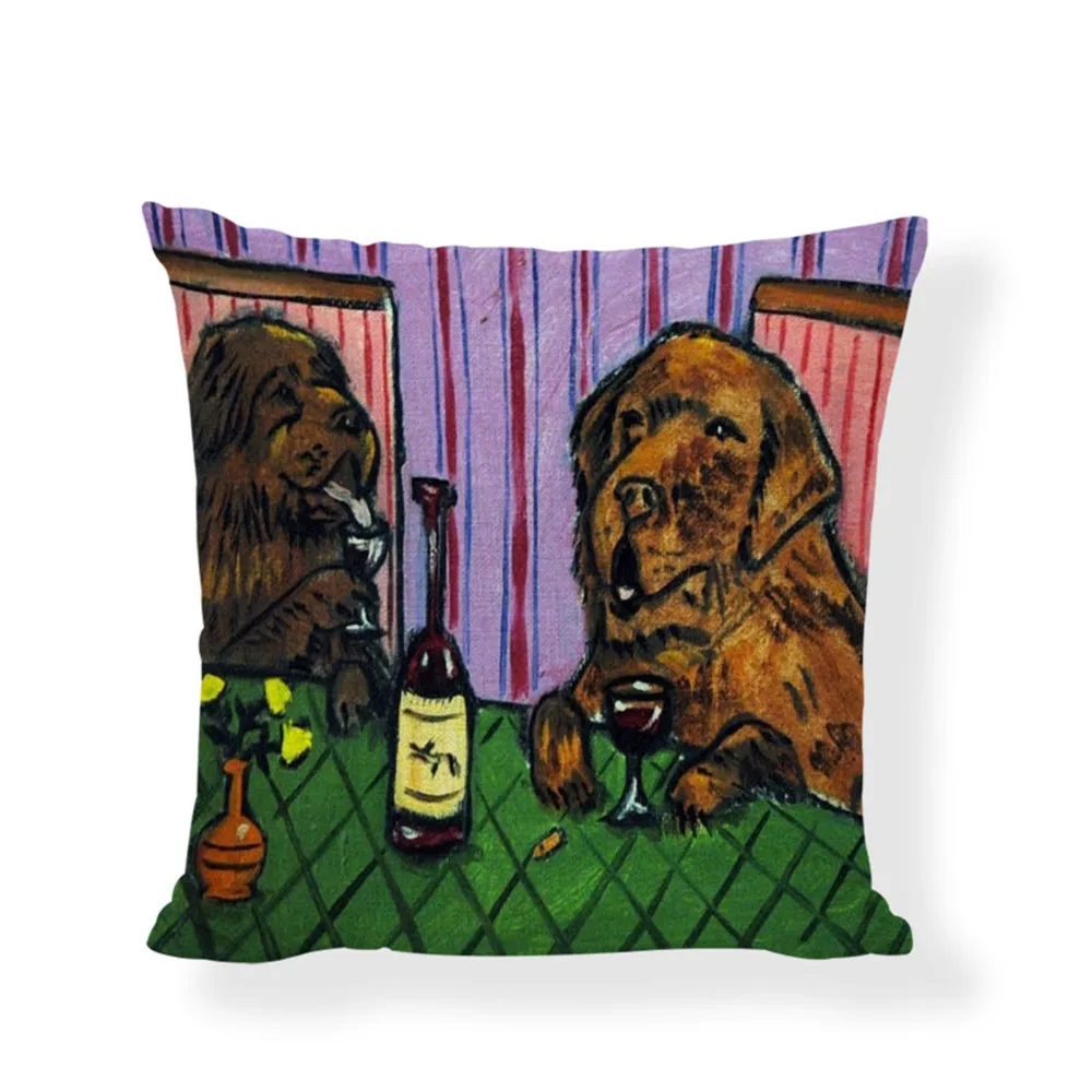 Картина маслом красочная собака наволочка Пудель Бильярд 45*45 см настольная лампа