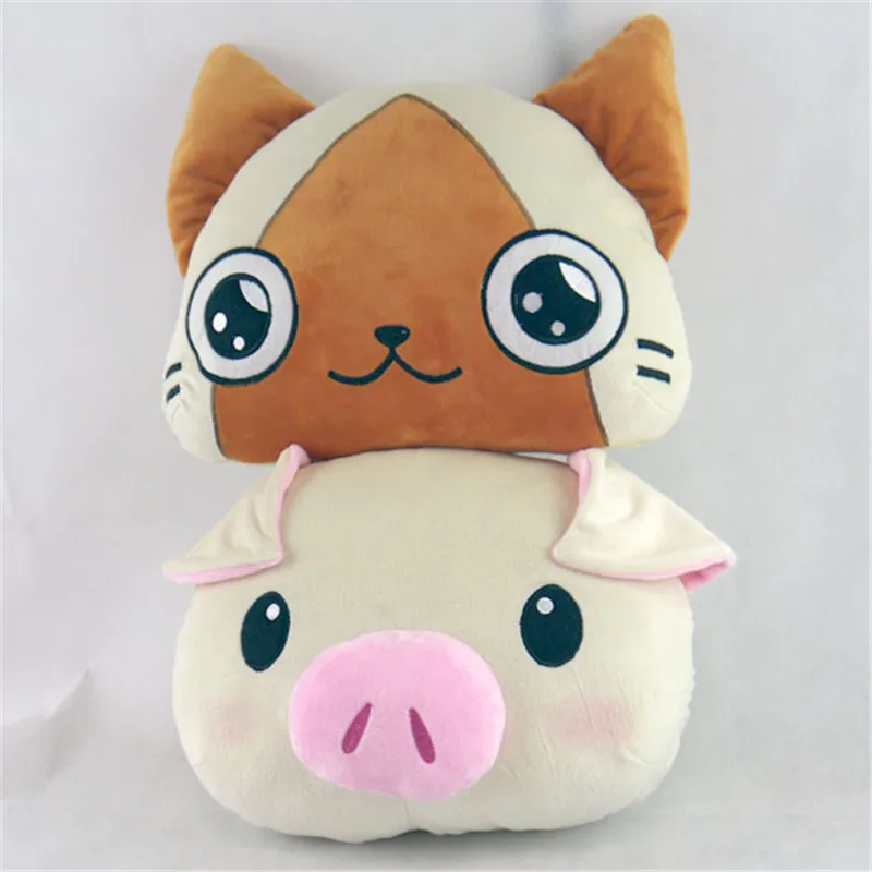 cat and pig Монстр Охотник Плюшевая Игрушка Аниме поросенок AIROU кошка короткая плюшевая кукла 35 см Косплей набивная подушка для подарка - Цвет: cat and pig