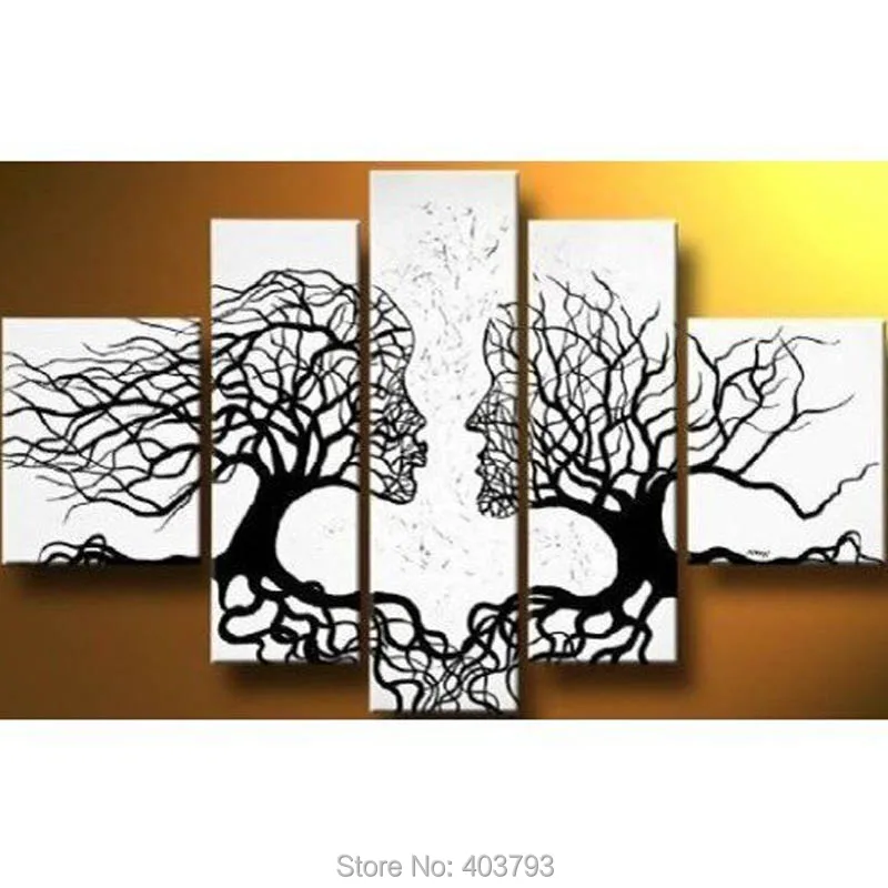 100% расписанные вручную картины маслом влюбленное дерево целуи 5 панелей без
