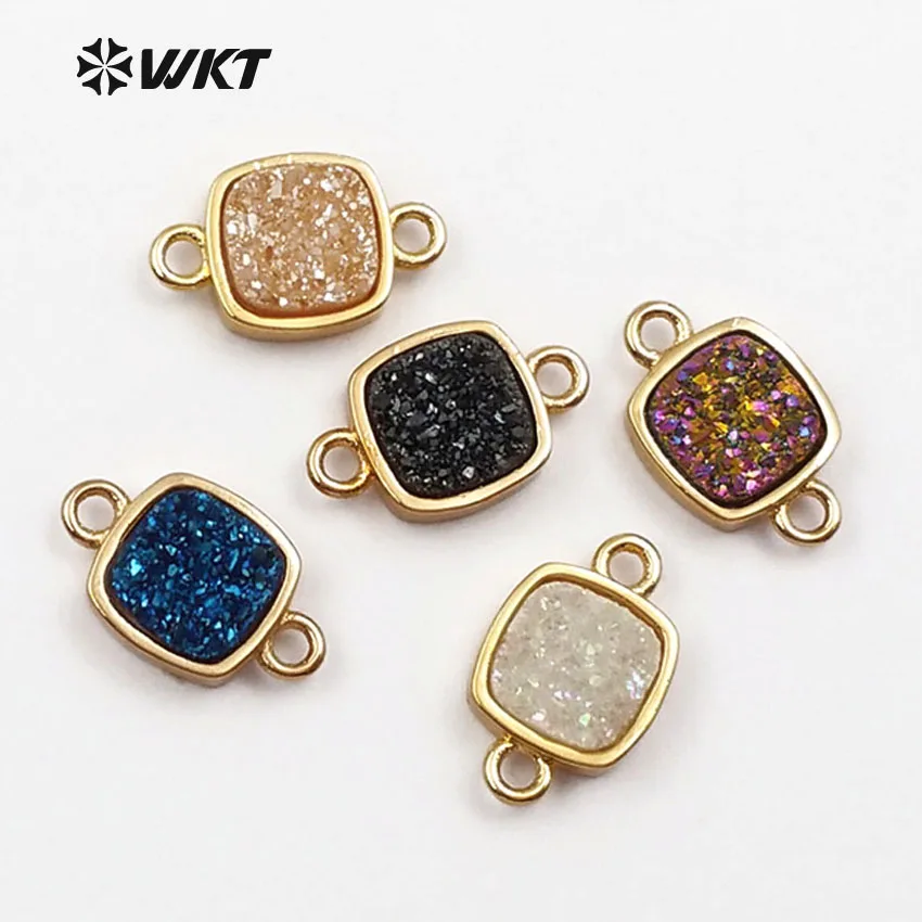 

WT-C258 Sparkly Exquisite Natural Stone Pendant Double Loops Square Shape Stone With Gold Bezel For Women Dainy Jewelry Making