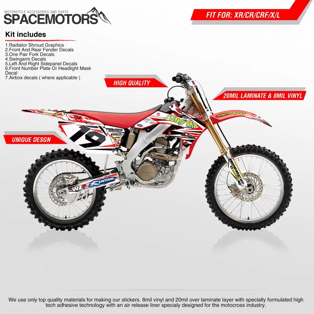 Виниловые наклейки 3M для мотокросса, мотоцикла CR CRF CRM CRFX CRFR CRFL XR X R L F M X 250 650 2000- MX Cross Dirt