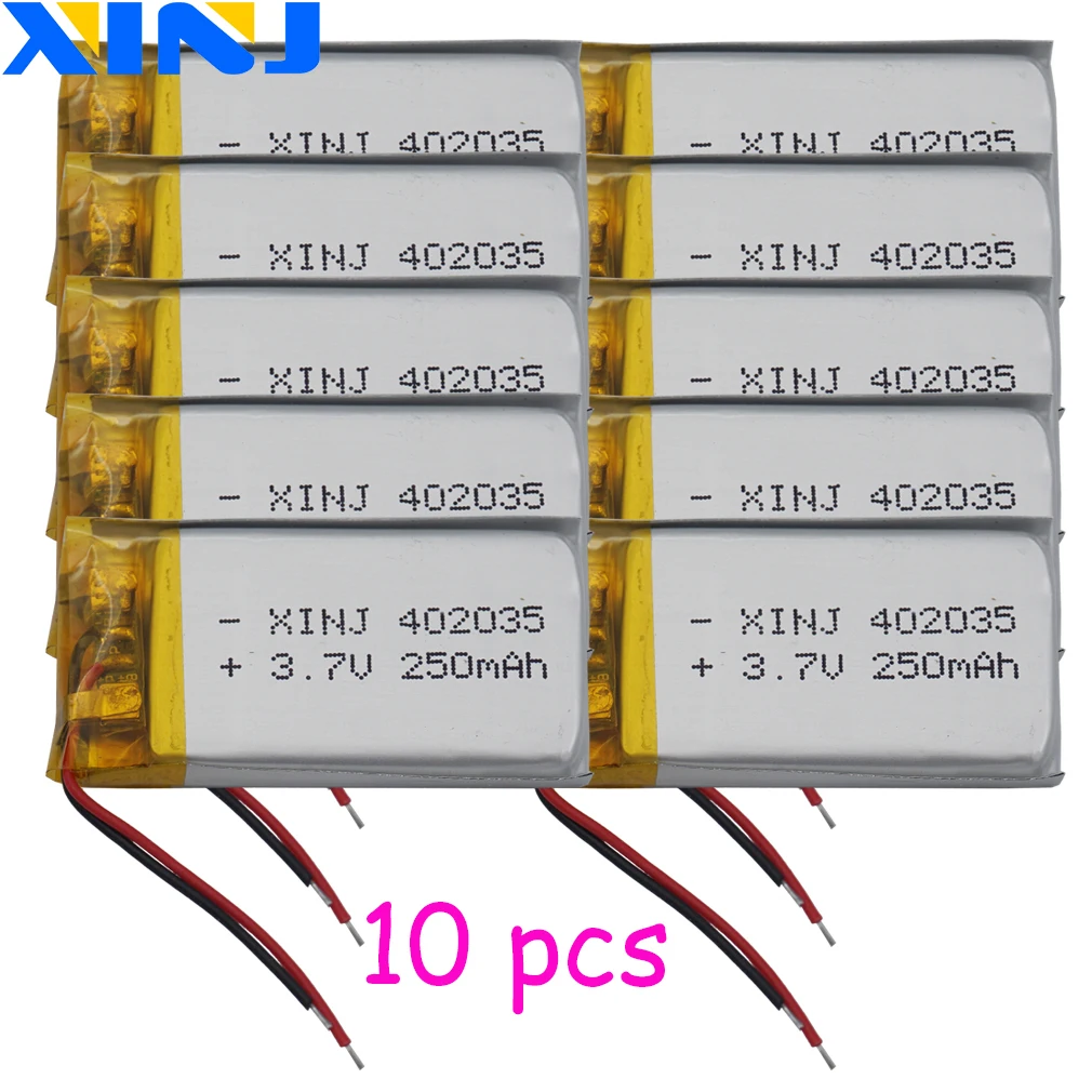 XINJ 10 шт 3 7 V 250mAh литий полимерный Батарея липоэлементный 402035 для Mp3 3D очки наушники