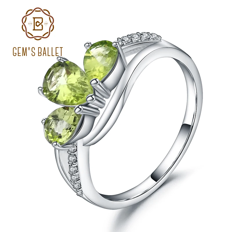 Gem's Ballet 1.71Ct Natural Green Peridot Engagement Rings For Women 9925 Sterling Silver 585 14K 10K 18K Gold Ring Fine Jewelry