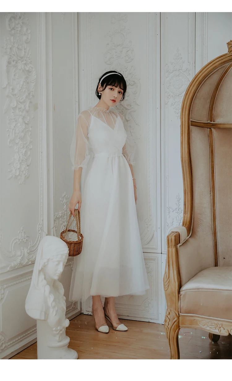 2019 Новое модное женское платье из двух частей французское Ретро белое на