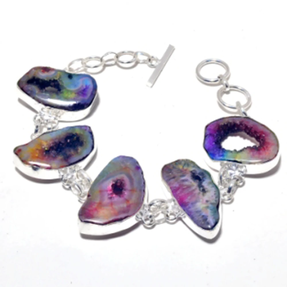 

Rainbow Solar Druzy Bracelet Silver Overlay over Copper, 20cm , FRB0040