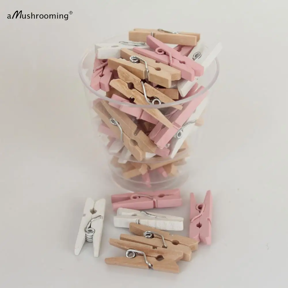 pinknaturalwhite 50 шт. мини бледно-голубой оранжевый Деревянные прищепки для ремесла, события, бонбониер сумки-Деревянные прищепки малыш душ мальчики девочки - Цвет: pinknaturalwhite