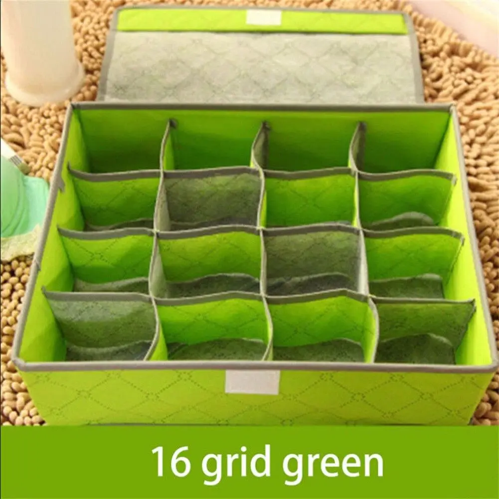 Green 16 grid Складной органайзер, ящик для хранения, чехол из нетканого материала для бюстгальтеров, галстуков, нижнего белья, носков, органайзер, ящик для хранения - Цвет: Green 16 grid