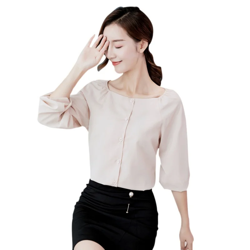 Рубашка женская с длинным рукавом и квадратным воротником повседневная офисная