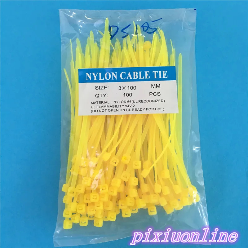 

100pcs DS105Y 3*100mm Yellow Self-locking Cable Ties Nylon Cable Zip tie All Sorts of Color High Quality On Sale