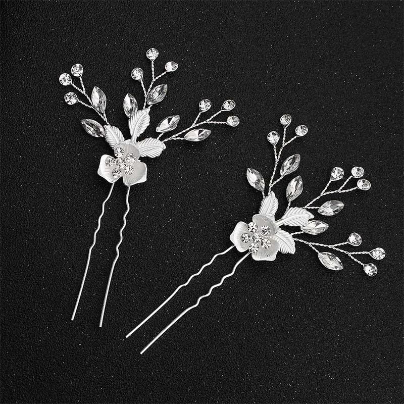 2PCS Hairpins Miallo розовый цветок женский гребень для волос+ 2 шт. шпильки ручной работы свадебные аксессуары для волос хрустальные свадебные украшения для волос - Окраска металла: 2PCS Hairpins