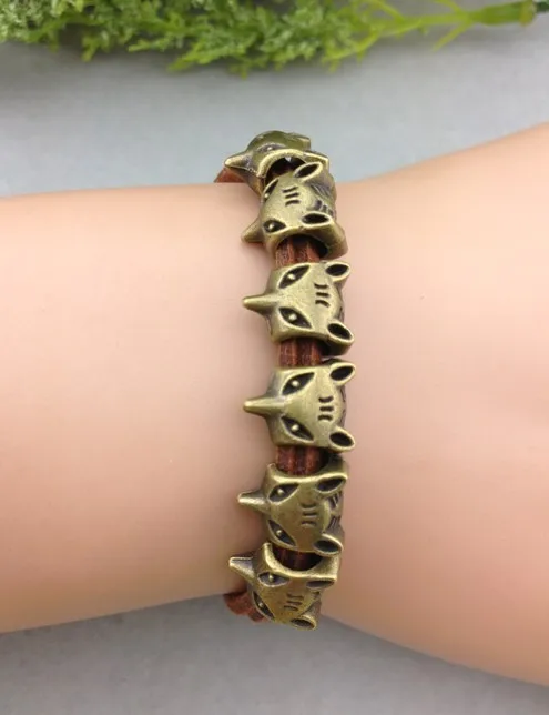 1 шт. браслет в виде лисы бронзы пять мини с коричневым флокированием кожаный для