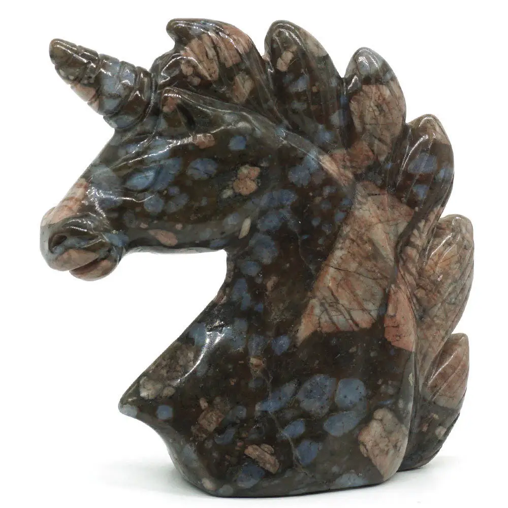3 &quotTexas Llanite синий опал Резная Голова Единорога рейки исцеляющая статуя домашний
