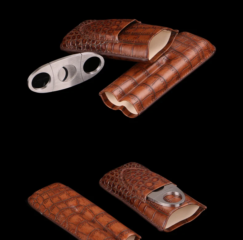 COHIBA под крокодиловую кожу коричневый Hoder два чехол для сигар чехол с бесплатной сигарой резак