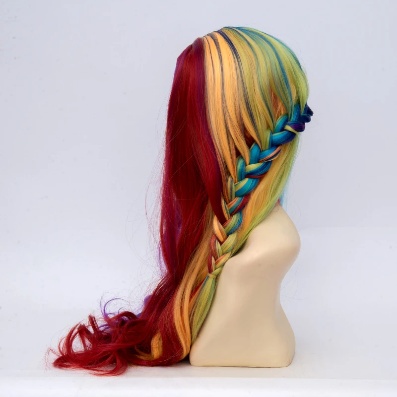 Одежда высшего качества длинные вьющиеся Радуга Цветной парик Косплэй костюм