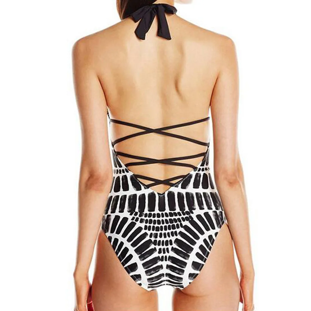 Женский Бандаж с открытой спиной цельный бикини пуш-ап купальники пляжная одежда