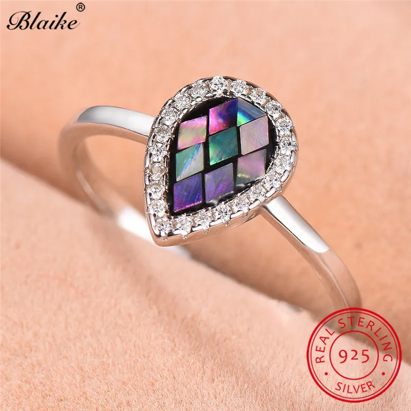 Blaike мистик топазом капли воды кольца для женщин 925 Серебряное кольцо с белым