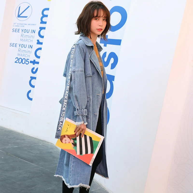 2019 New Fashion Spring Autumn Women's Trench Double Breasted Denim Turn-down Collar Full Sleeve Casual Women Windbreaker TR12 | Женская