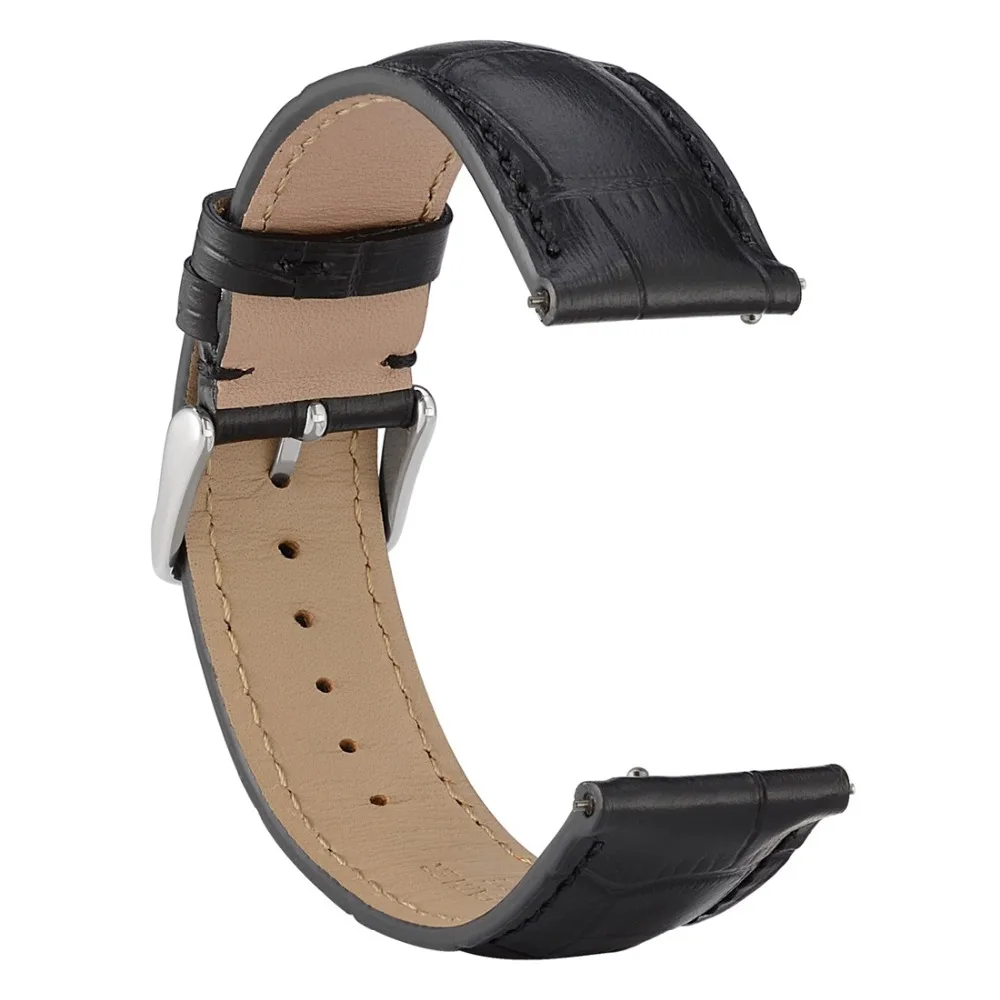 WOCCI Genuine Leather Watch Strap 18mm 20mm 22mm Alligator Embossed Leather Watchband  Quick Release bars Black Band Strap Belt
