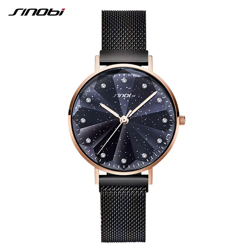 

SINOBI Creative Starry Dial Ladies Quartz Watch Woman Cut Glass Women Wrist Watches Magnet buckle Montre Femme 2019 Female Clock