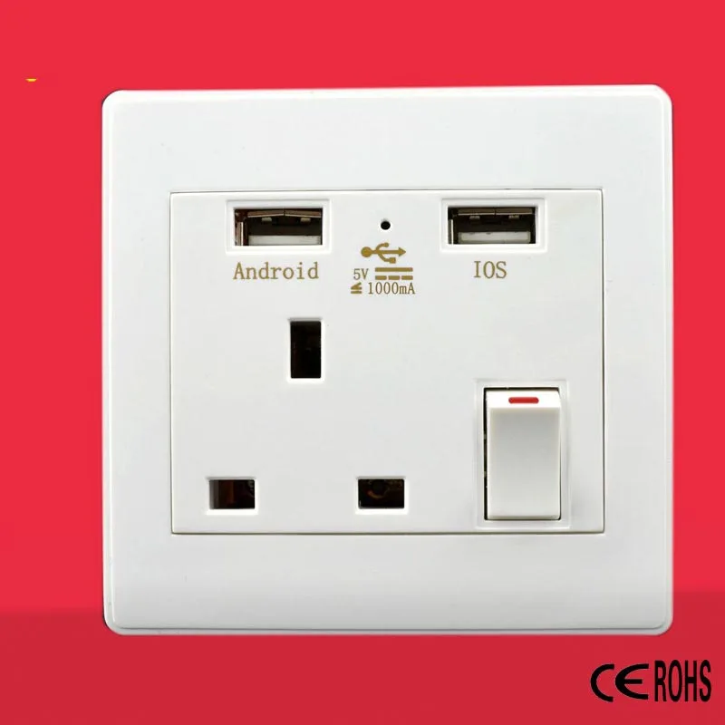 Новая настенная розетка на 2-портный Dual USB штепсельная вилка британского