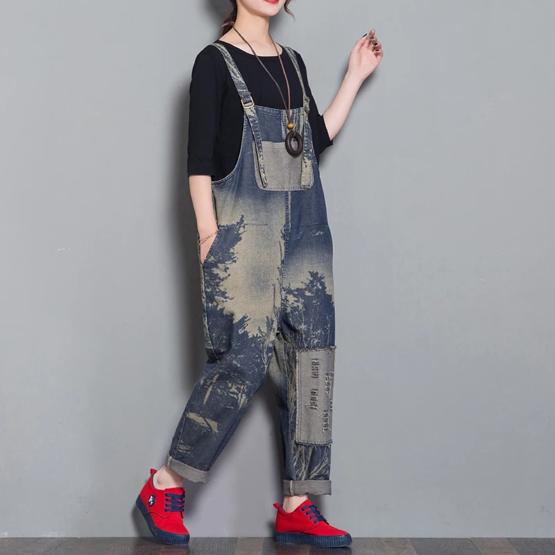 Женские комбинезоны с широкими штанинами в стиле хип-хоп, уличная одежда с низким вырезом, джинсы с дырками, ковбойские комбинезоны, мешковатые джинсовые комбинезоны для бойфренда - Цвет: blue