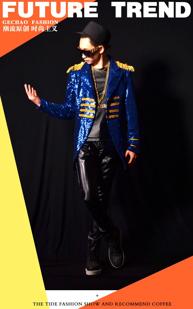 Мужская мода блестки королевский костюм куртка певицы из ночного клуба танцор DJ
