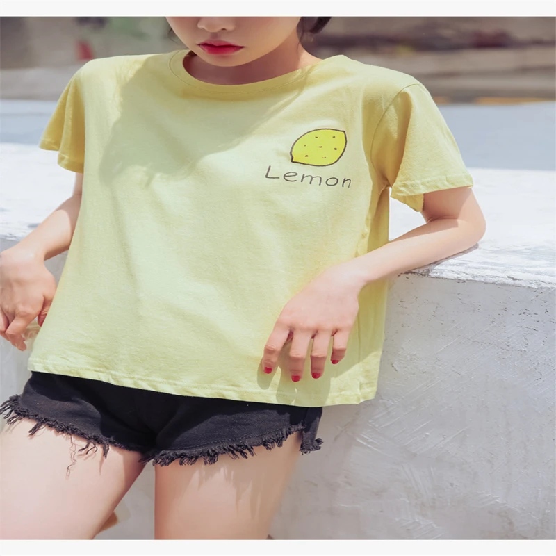 HziriP 2018 New Women T shirt Fruit Lemon Print O-neck Casual Womens Short Sleeve Cotton T-shirt Tee Tops Female Tshirt | Женская одежда