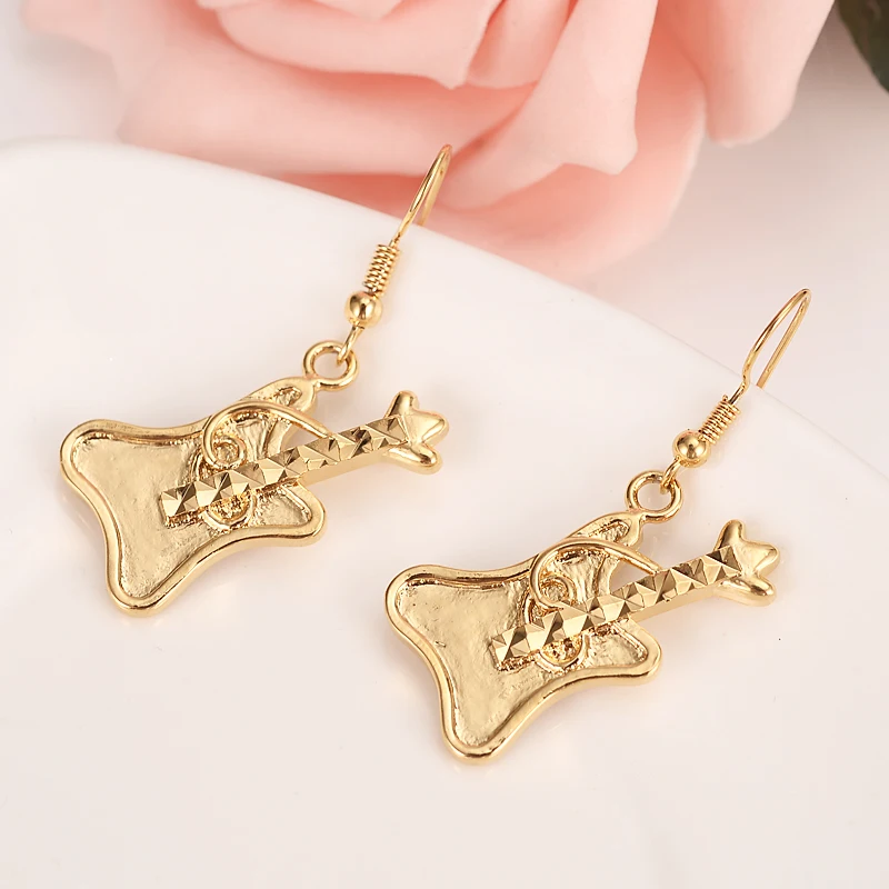 Gold Coco Pixar Necklace Guitar Pendant earrings Handmade Chain Cartoon Anime party Jewelry set for women dropship gift | Украшения и