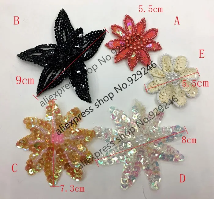 16 шт./лот модные красные бежевые черные блестки Аппликация из бисера цветок