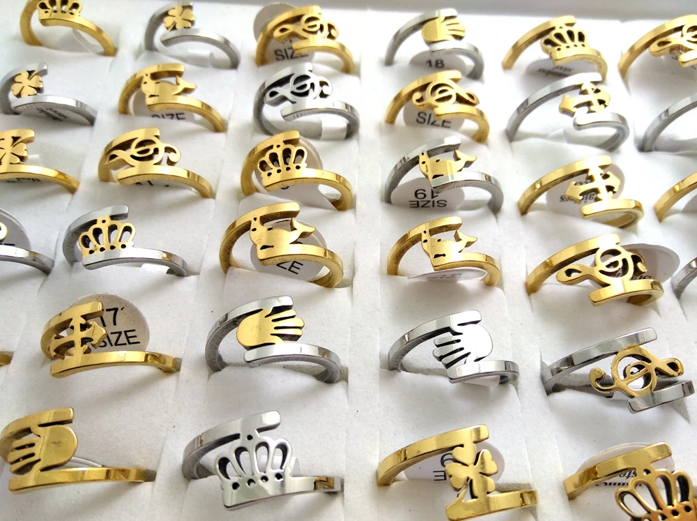 36 шт. Для женщин Топ дизайн микс красивые кольца Корона музыку рыбы платья