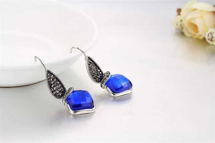 Кластер Черный Кристалл синий Стекло Висячие серьги для женщин девочек белый