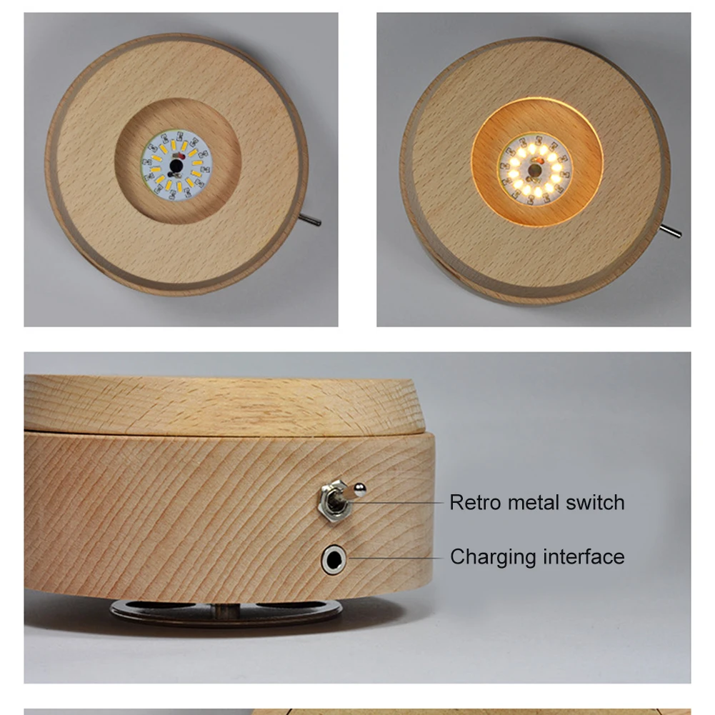 

Hot Wooden Music Box Moon Style Luminous Rotating 3D Crystal Night Light Musical Box for Kids Girls FQ-ing