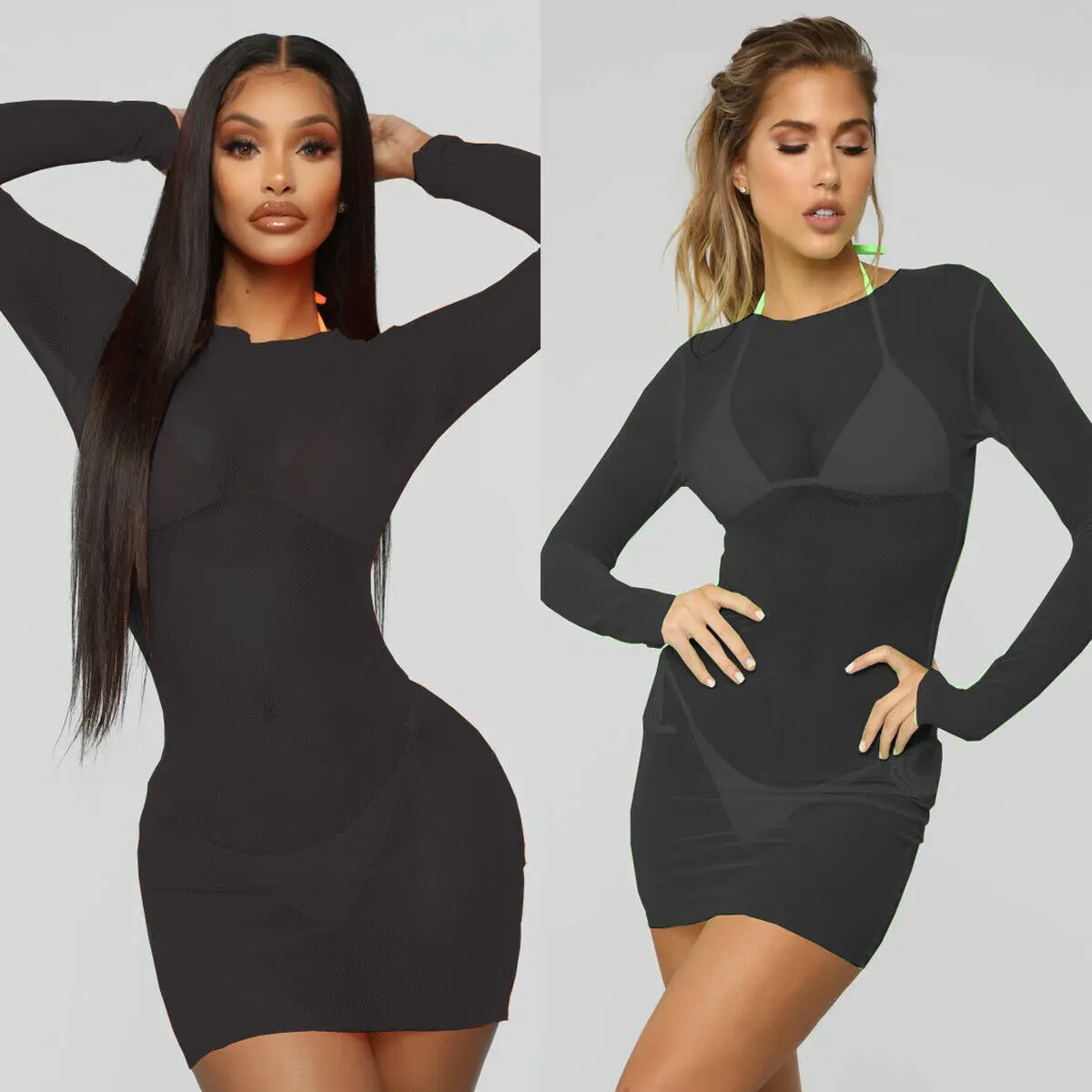 Женский прозрачный сетчатый купальник летнее пляжное платье костюм цельный