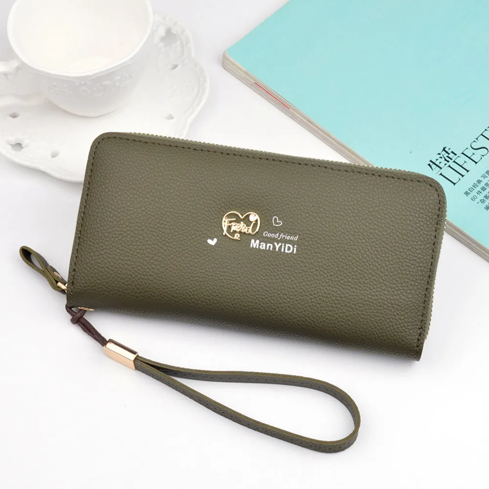 Роскошный длинный кожаный женский кошелек на молнии большой для телефона монет