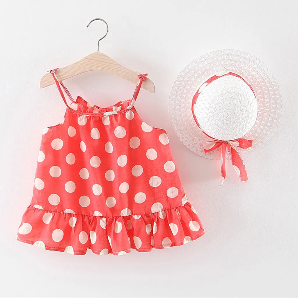 Girls Summer Dress casual Princess Party Dresses Sleeveless sling flower ruffled dress princess + straw hat L0702 | Детская одежда и