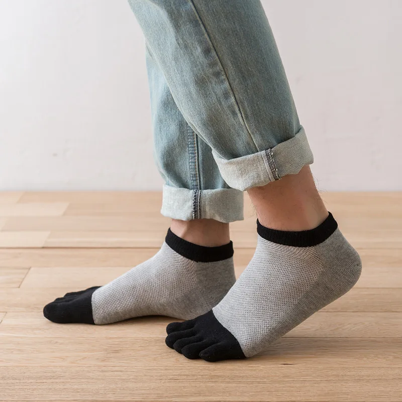 3 Pairs Men's Cotton Five Finger Socks Low Thin Mesh 5 Toe Socks Short Tube Male Dress Socks images - 6