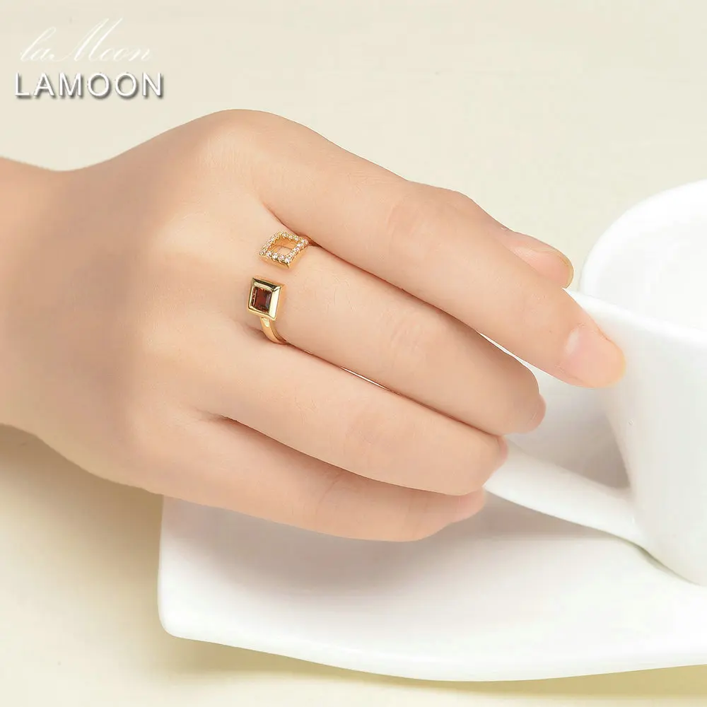 LAMOON S925 Silver Square Rings for Women 0.25ct 100% Natural Red Garnet Gemstone Ring Fine Jewelry Bijoux Wedding Band RI020 | Украшения и