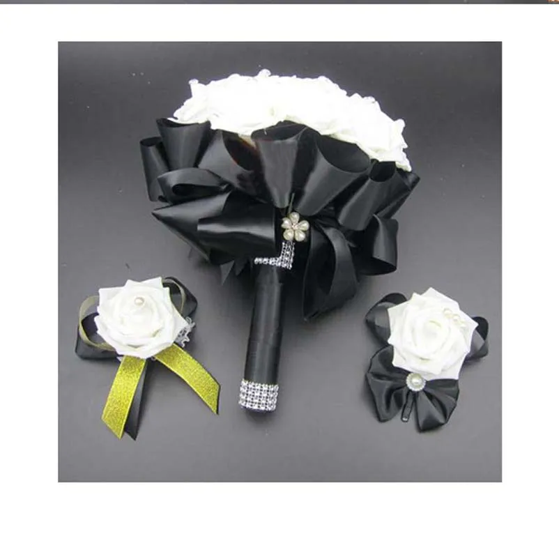 Комплект из 2 предметов букет и корсаж бутоньерка синий невесты de Mariage белый