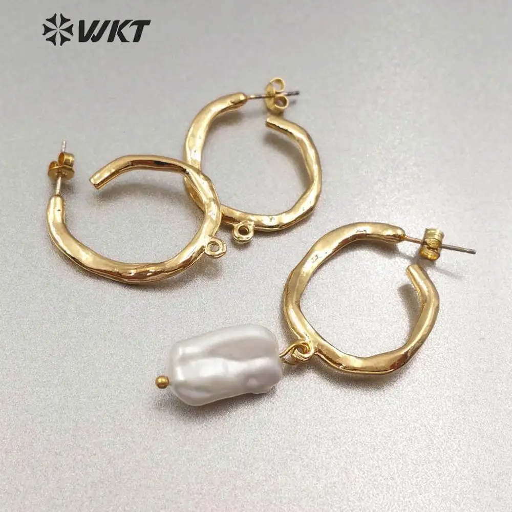 WT-JFE14 серьги петли серьги неправильная серьга кольцо обручи золото латунь с гальваническим покрытием, серьги делая результаты 21,6 мм* 30 мм