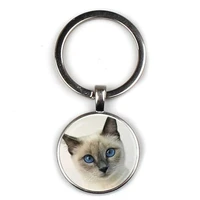 cute cartoon gray fairy cat pattern keychain angel wing pendant kitten keyring jewelry animal glass men women accessories gifts