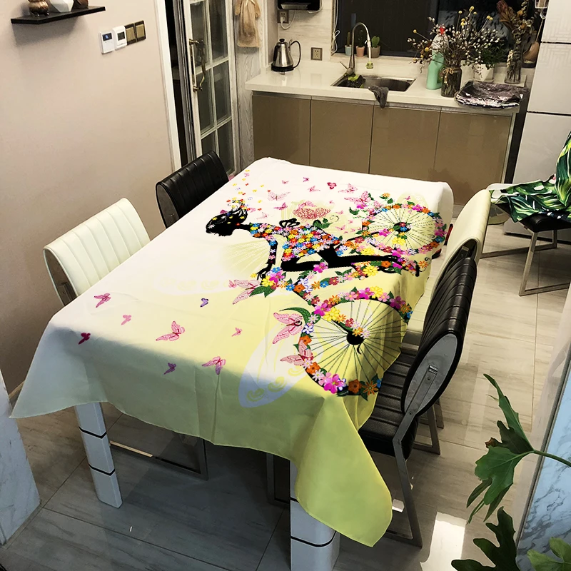 Digital printing polyester waterproof Butterfly girl tablecloth on the flower pattern optional support to map custom | Дом и сад