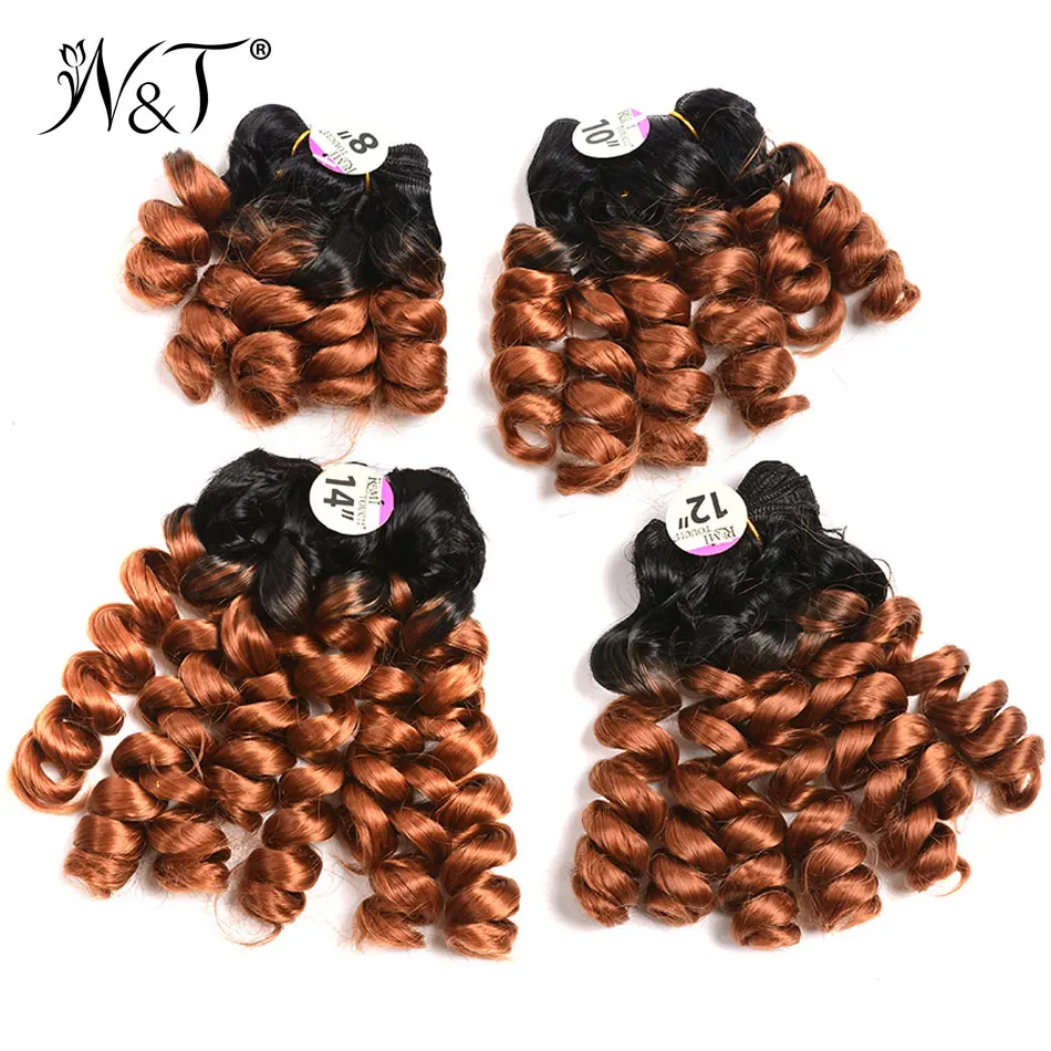 Ombre Bouncy Curl With Synthetic Closure 4pcs Curly Hair Weave New |